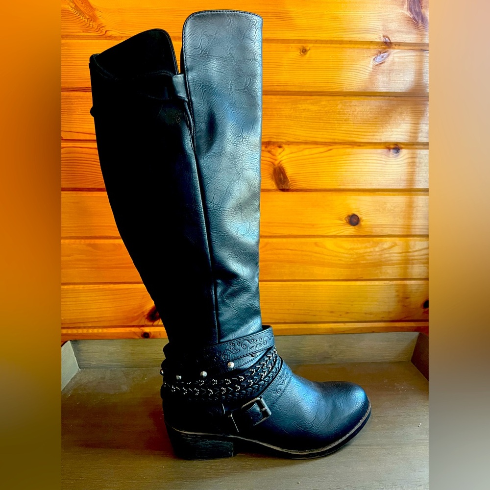 AUTHENTIC AMERICAN HERITAGE- Black Embellished Knee High Women's Boots Size 8